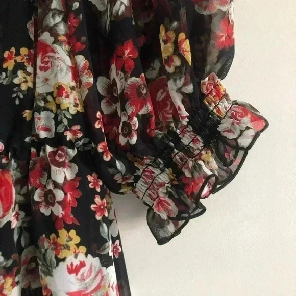 B DARLIN Off Shoulder,flare,mid ruffle sleeve,elastic waist,floral,lightweight - Picture 3 of 9